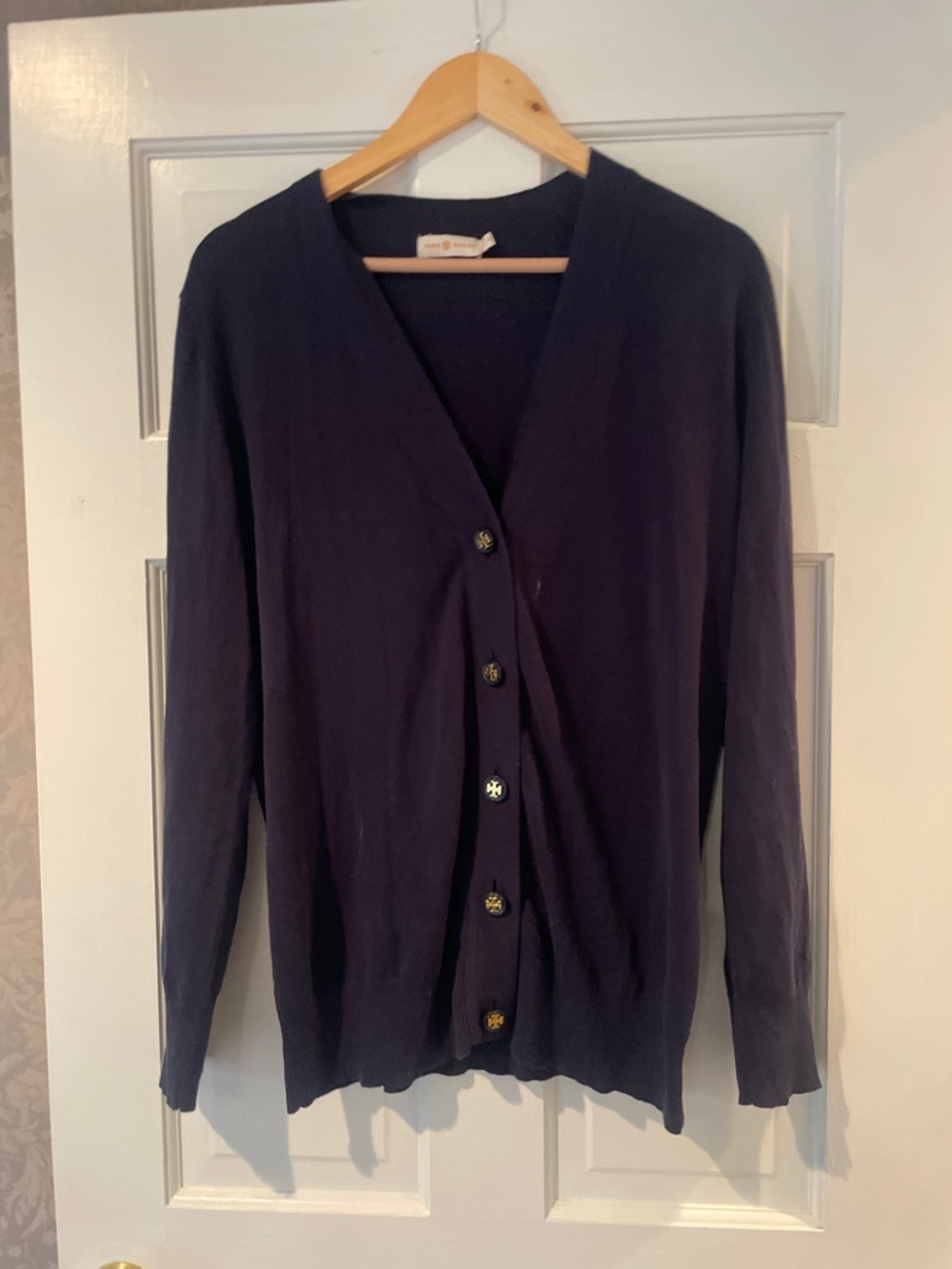 Tory Burch Navy Button-Front V-Neck Cardigan Simone Cotton XL